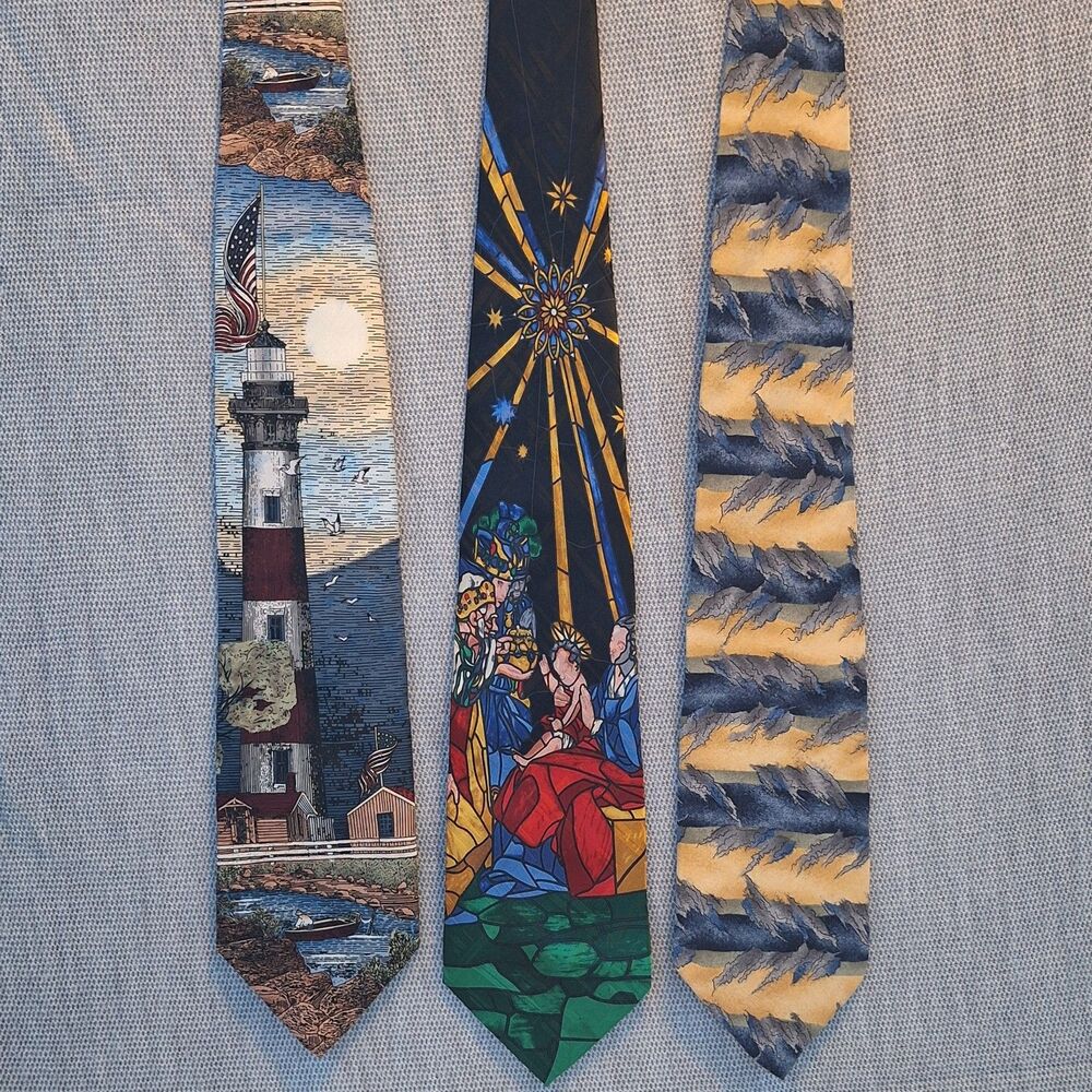 LOT of 3 Max Raab TANGO Gilda's Club 100% Silk Ties | Lighthouse Nativity